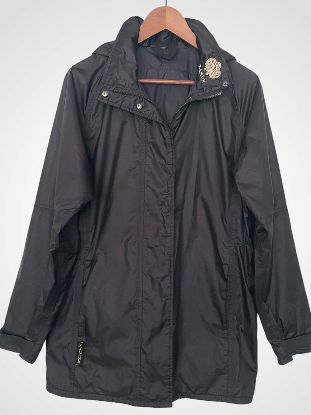 Kanuk Vintage Made in Canada Rain Coat Black Hooded Lightweight Shell Sz 3 Large
